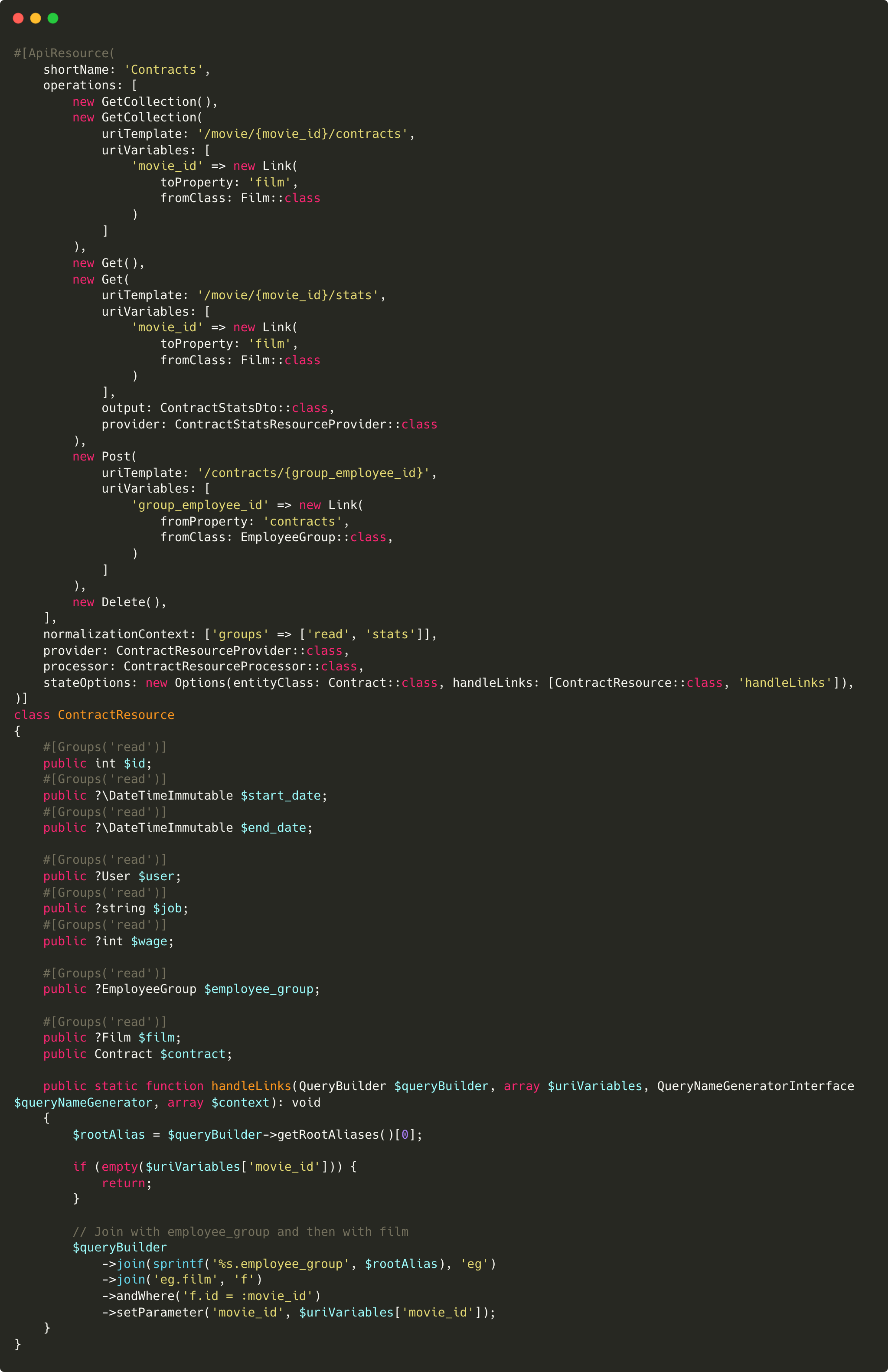 Screenshot de mon code ApiResource