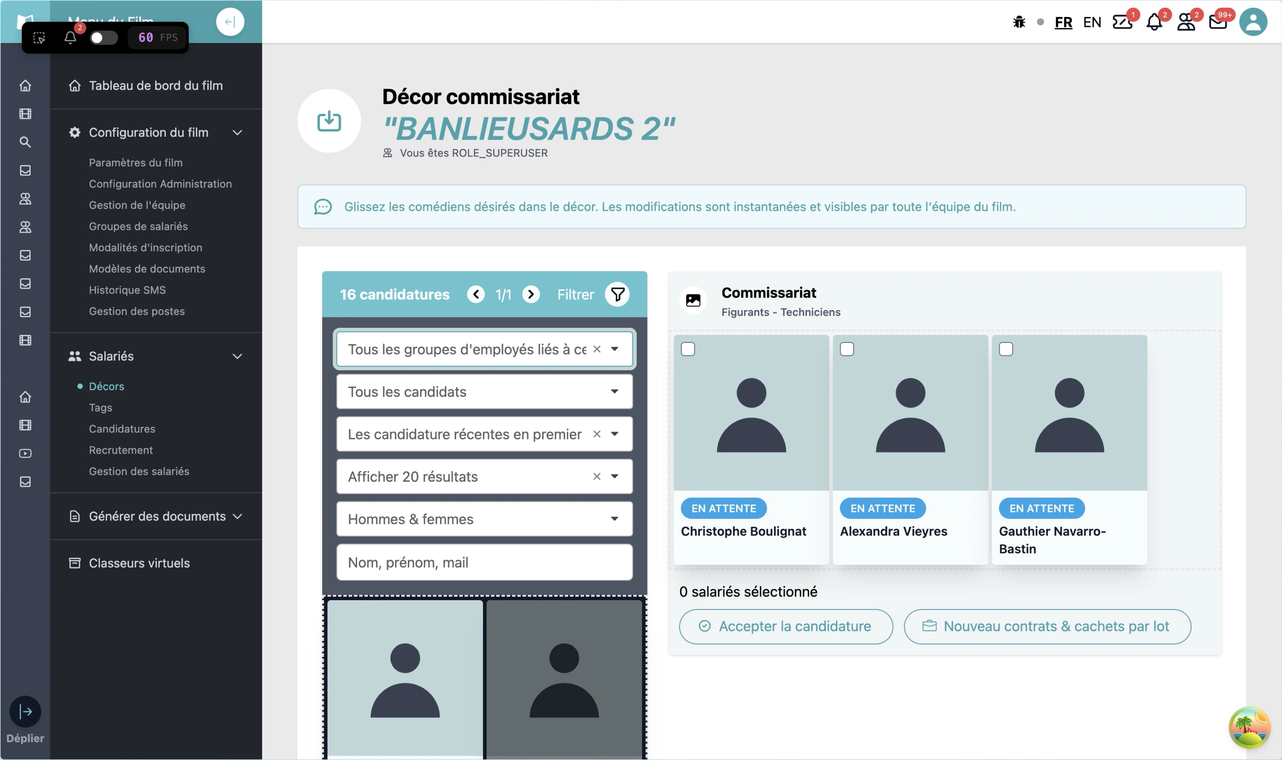 Screenshot de ma page gestion des décors filtre