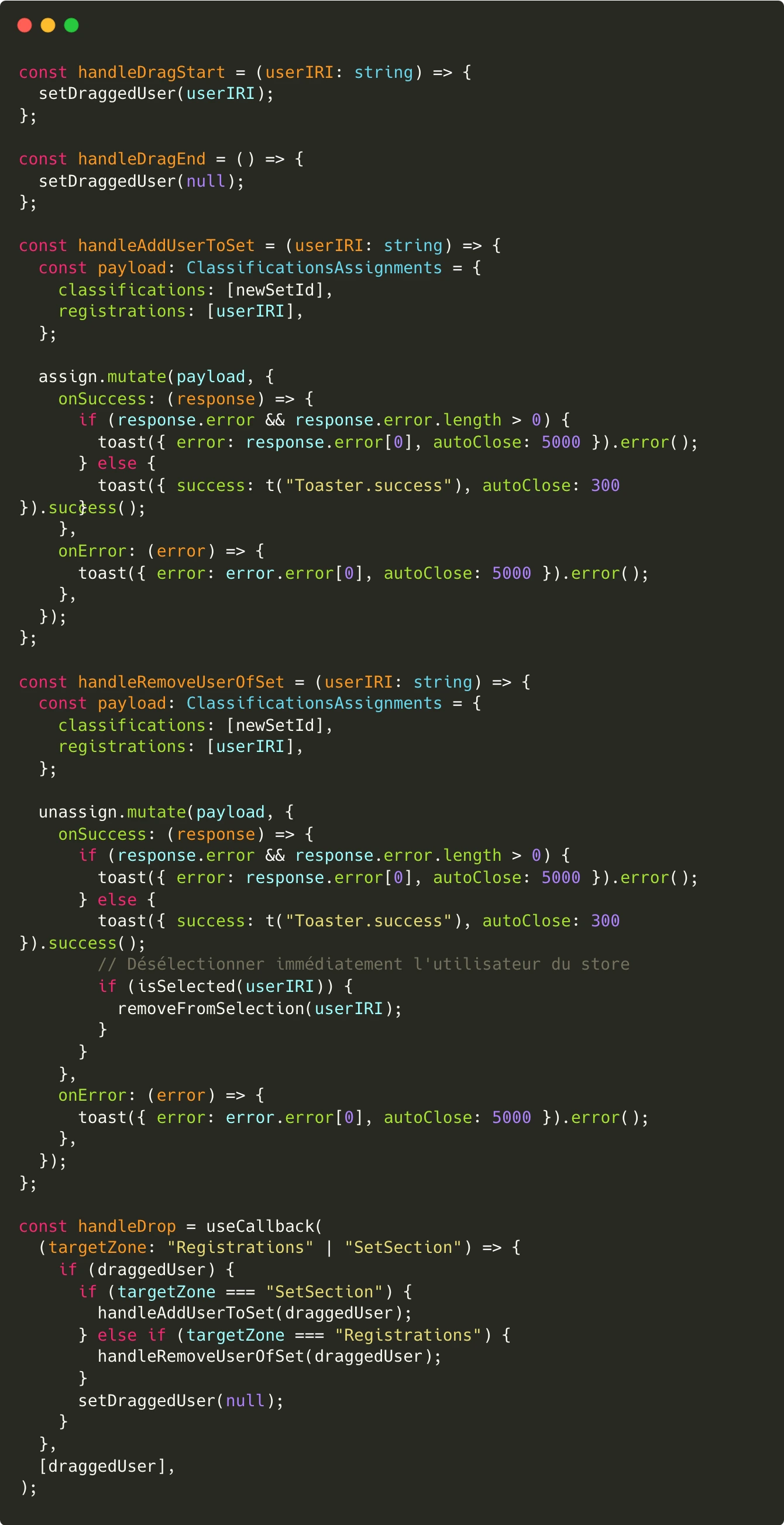 Screenshot de mon code React