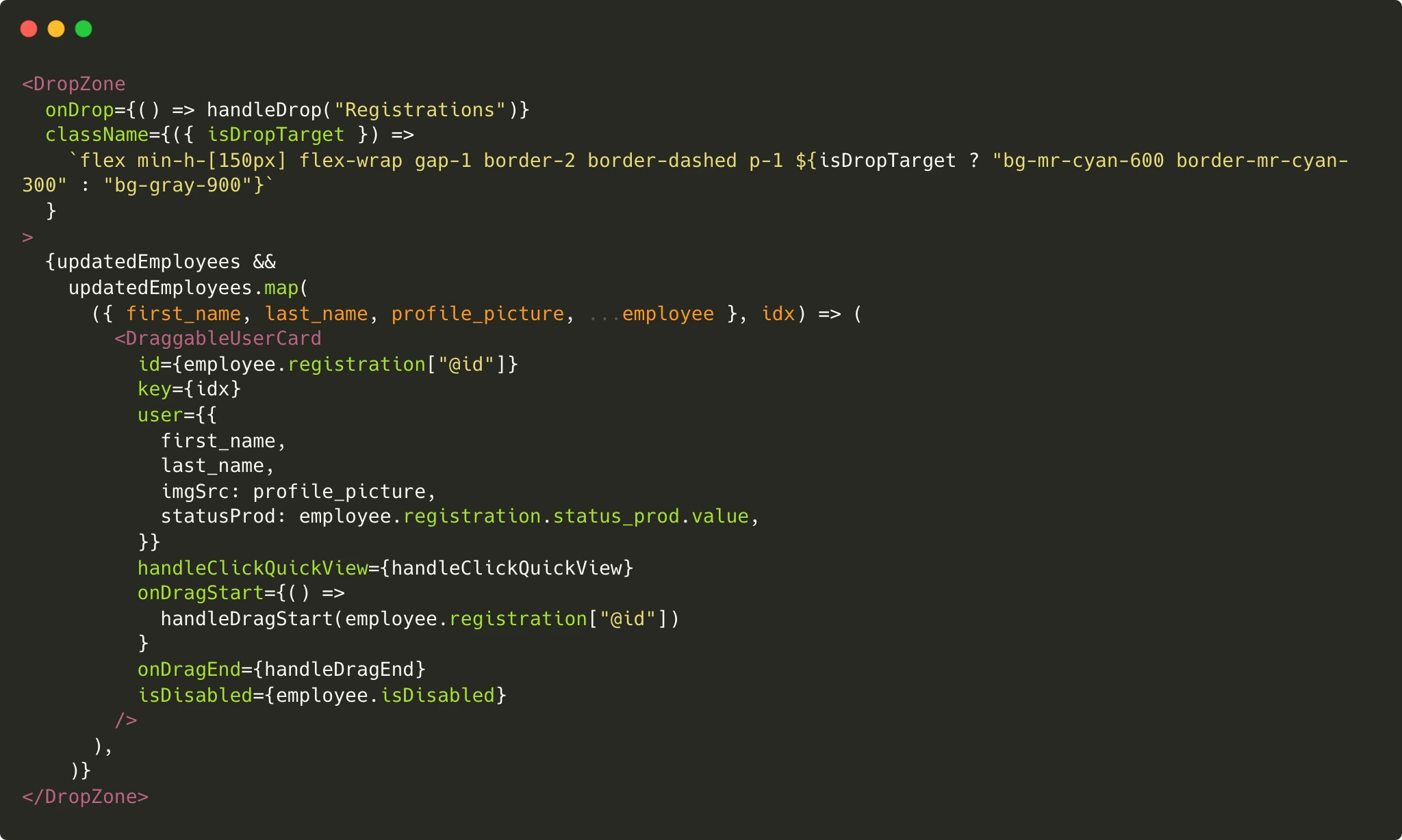 Screenshot de mon code React