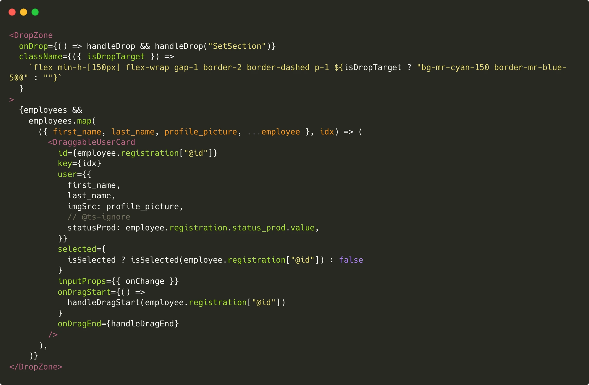 Screenshot de mon code React