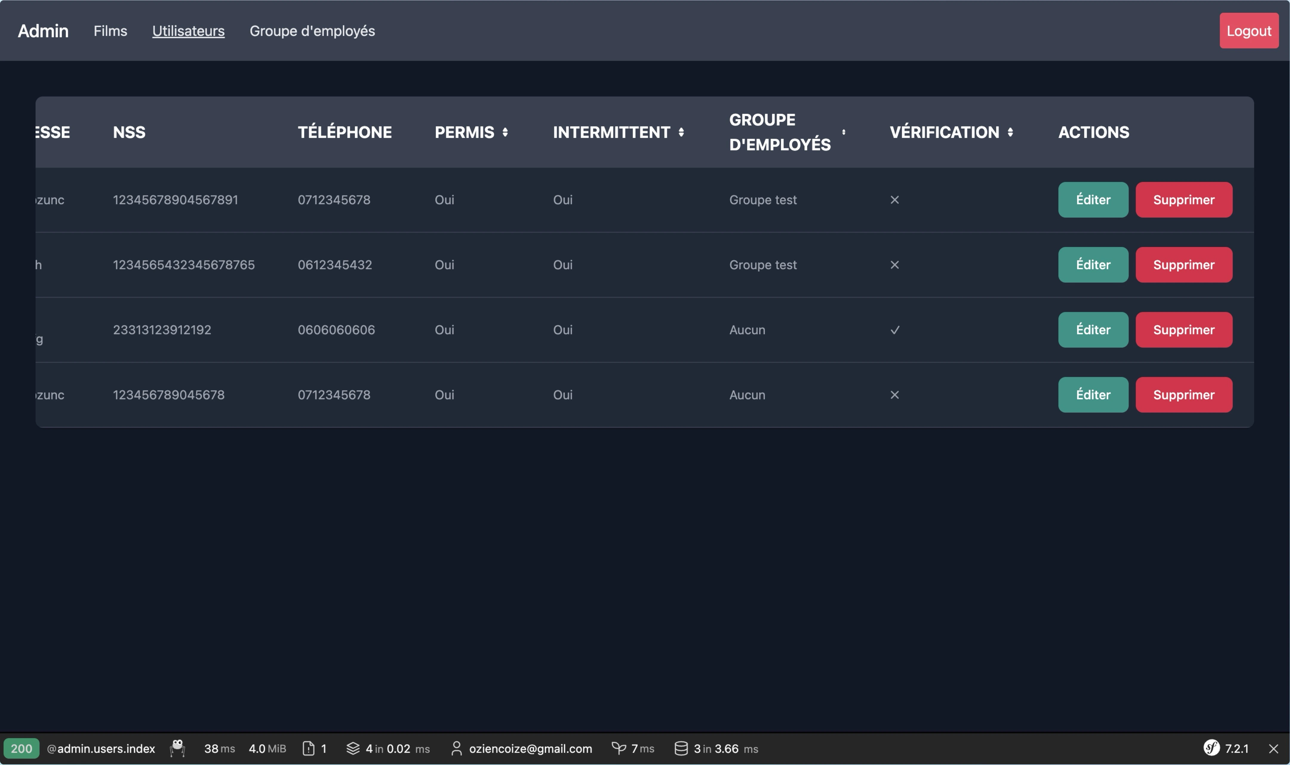 Screenshot de ma page utilisateurs du CRUD MyRole